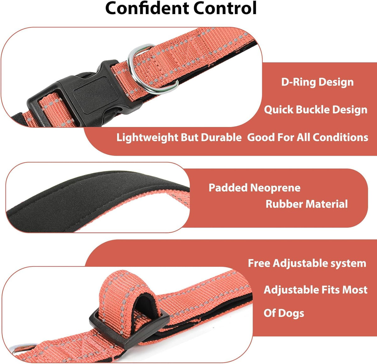 Reflective Dog Collar Padded with Soft Neoprene Breathable Quick Release Basic Dog Collars for