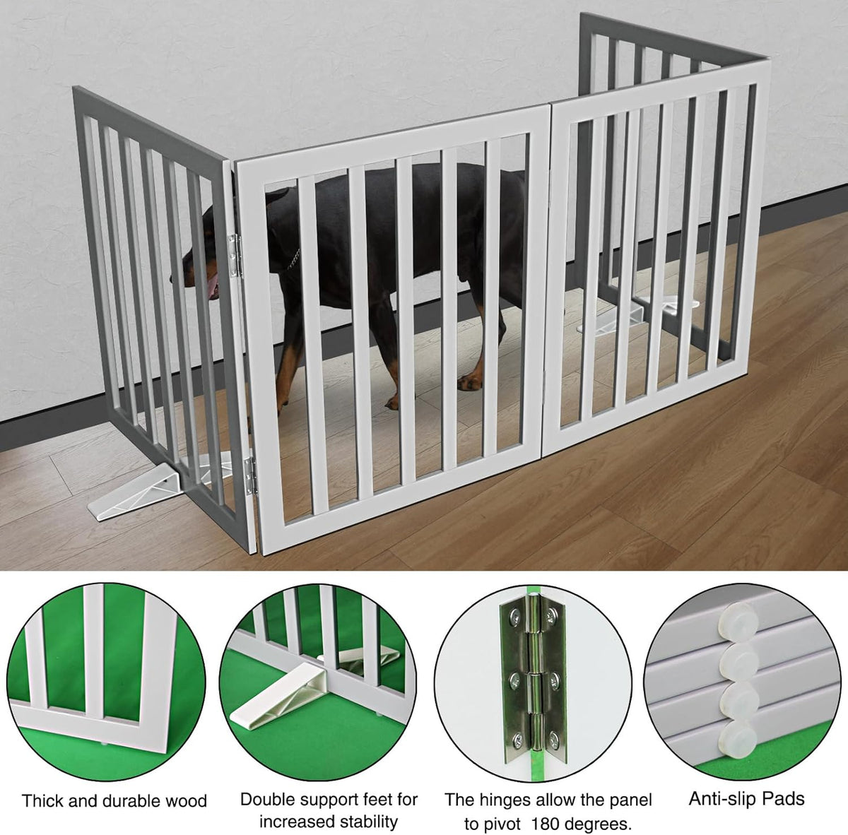 ZJSF Freestanding Indoor Dog Gate for House Foldable Wood Puppy Gate for Doorways Pet Gate for
