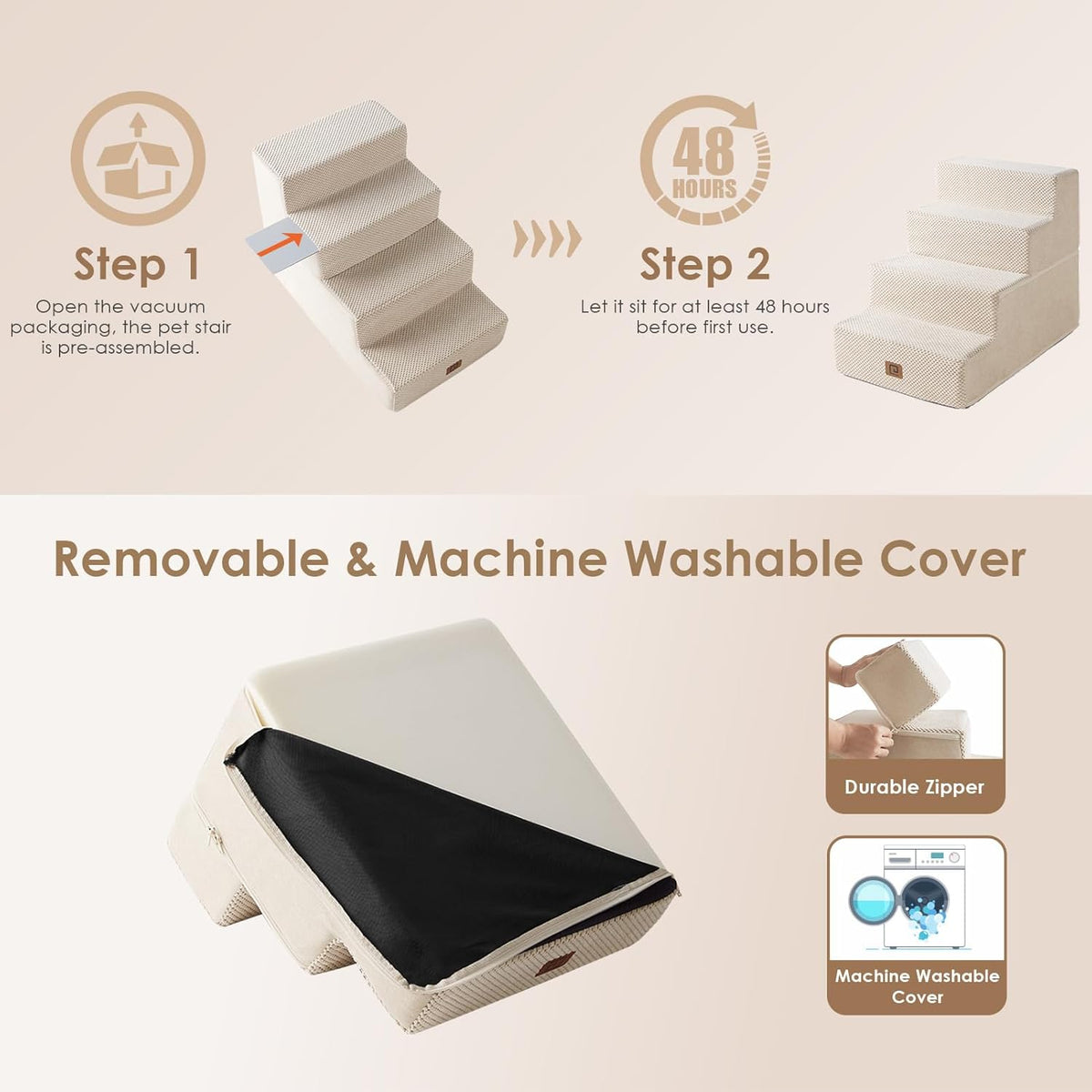 EHEYCIGA Dog Stairs for Bed 18" H, 4-Step Dog Steps for High Bed, Pet Steps for Small Dogs and