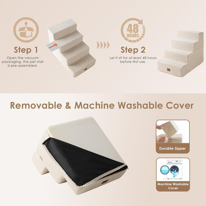 EHEYCIGA Dog Stairs for Bed 18" H, 4-Step Dog Steps for High Bed, Pet Steps for Small Dogs and