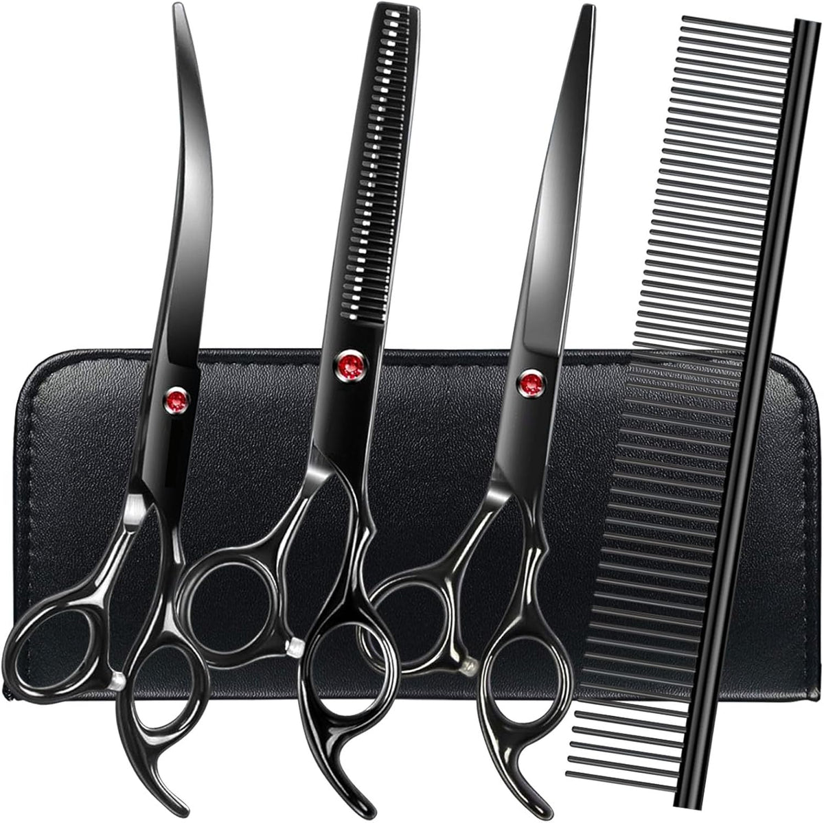 Professional Dog Grooming Scissors Set Stainless Steel Dog Grooming Kit - Thinning, Curved Scissors