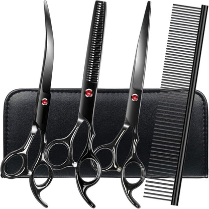 Professional Dog Grooming Scissors Set Stainless Steel Dog Grooming Kit - Thinning, Curved Scissors
