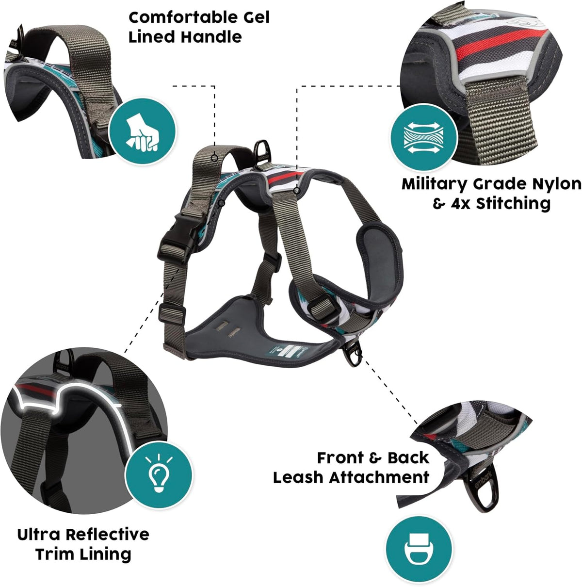 Embark Adventure Dog Harness, Reflective Trim No Pull Dog Harness for Large Dogs - Military Grade