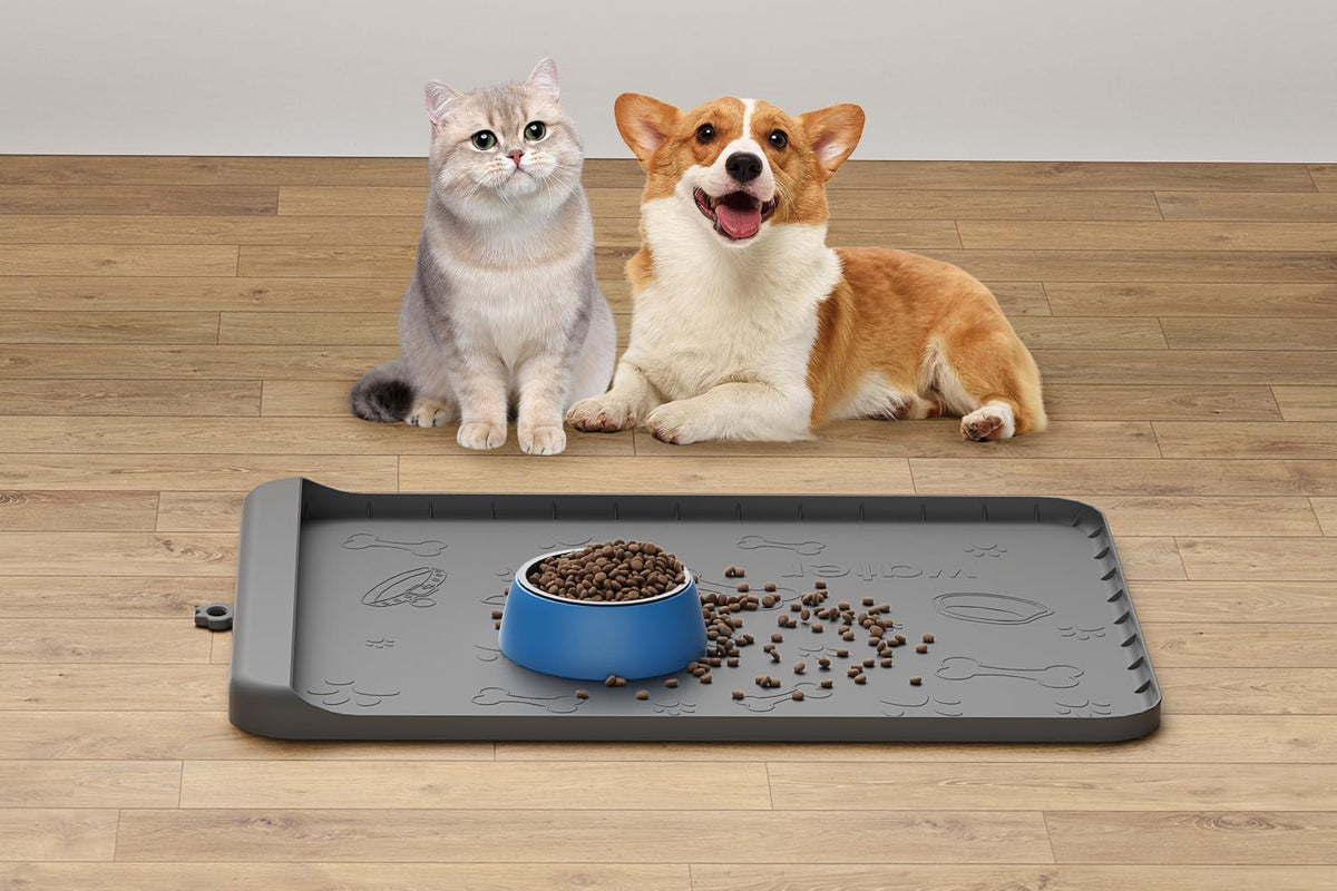 Dog Food Mat - Silicone Dog Mat for Water - 19" x 12" Pet Feeding Mats with Residue Collection