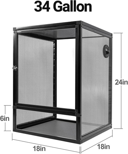 REPTI ZOO 18" x 18" x 24" Front Opening Chameleon Cage with 3-Sided Metal Mesh, 34 Gallon Screen
