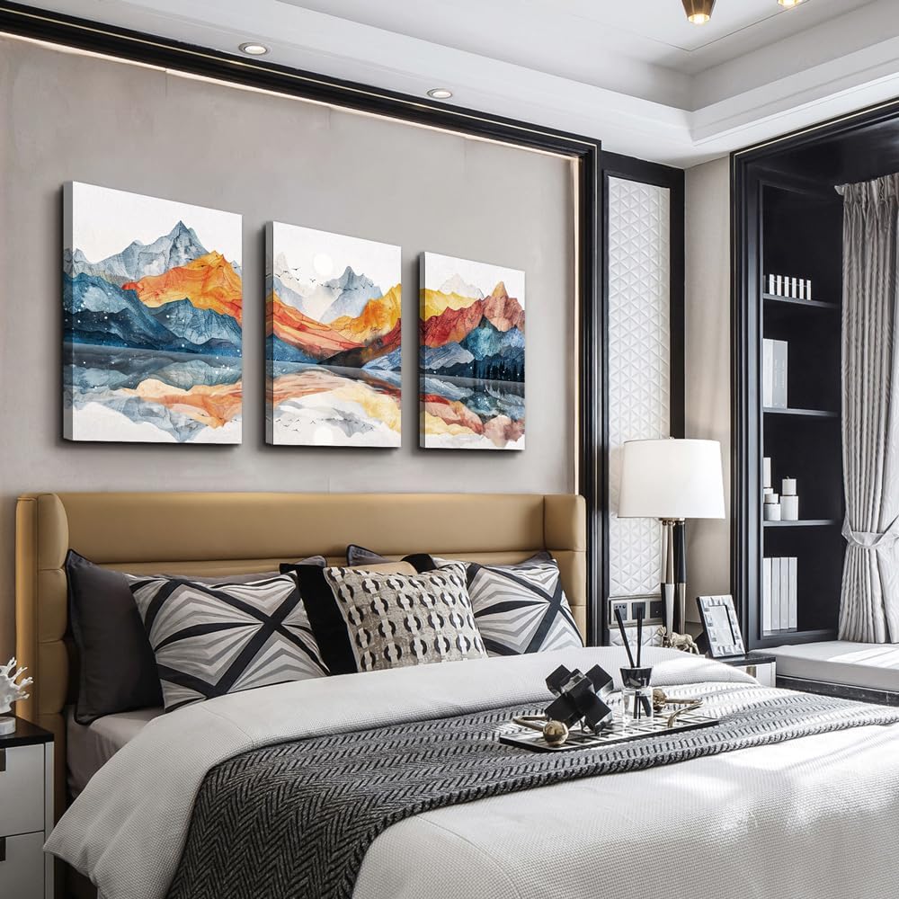 TTHYUEWS Abstract Art for Bedroom & Living Room - Modern Ink Mountain Landscapes - 3 Piece Ready To