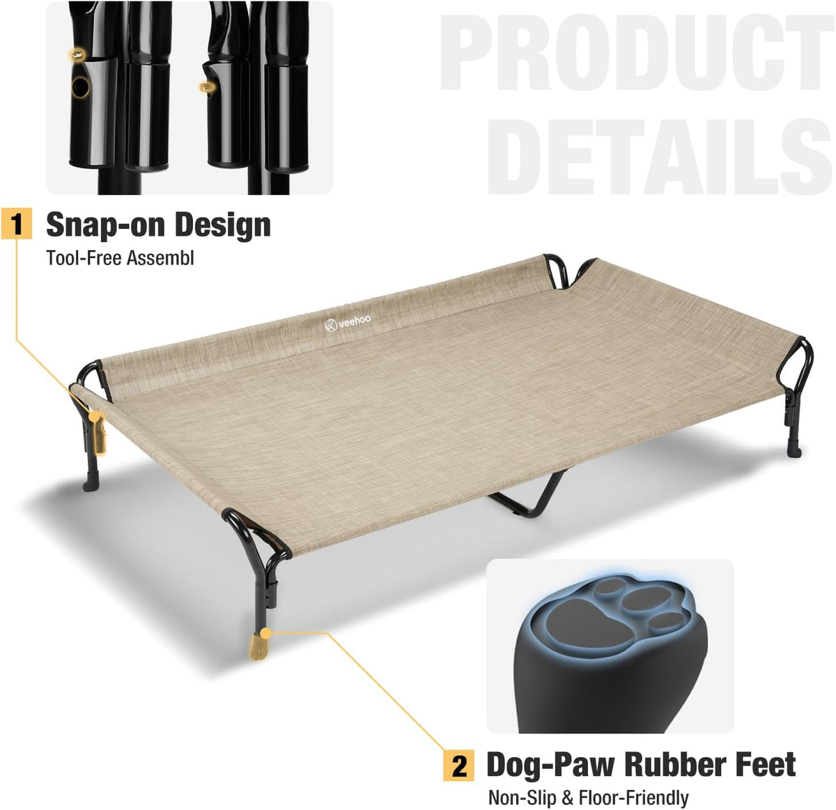 Veehoo Cooling Elevated Dog Bed, Guardrail Raised Pet Cot, Indoor & Outdoor XXL Pet Bed with