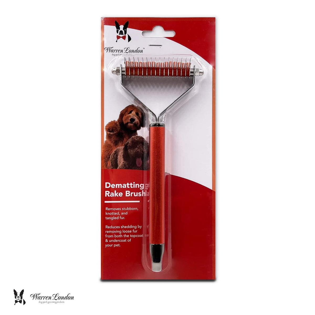 Warren London Undercoat Rake Brush for Dogs and Cats - Premium Deshedding Tool for Long Haired Pets