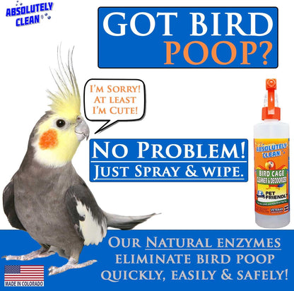 Absolutely Clean Amazing Bird Cage Cleaner and Deodorizer - Just Spray/Wipe - Safely & Easily