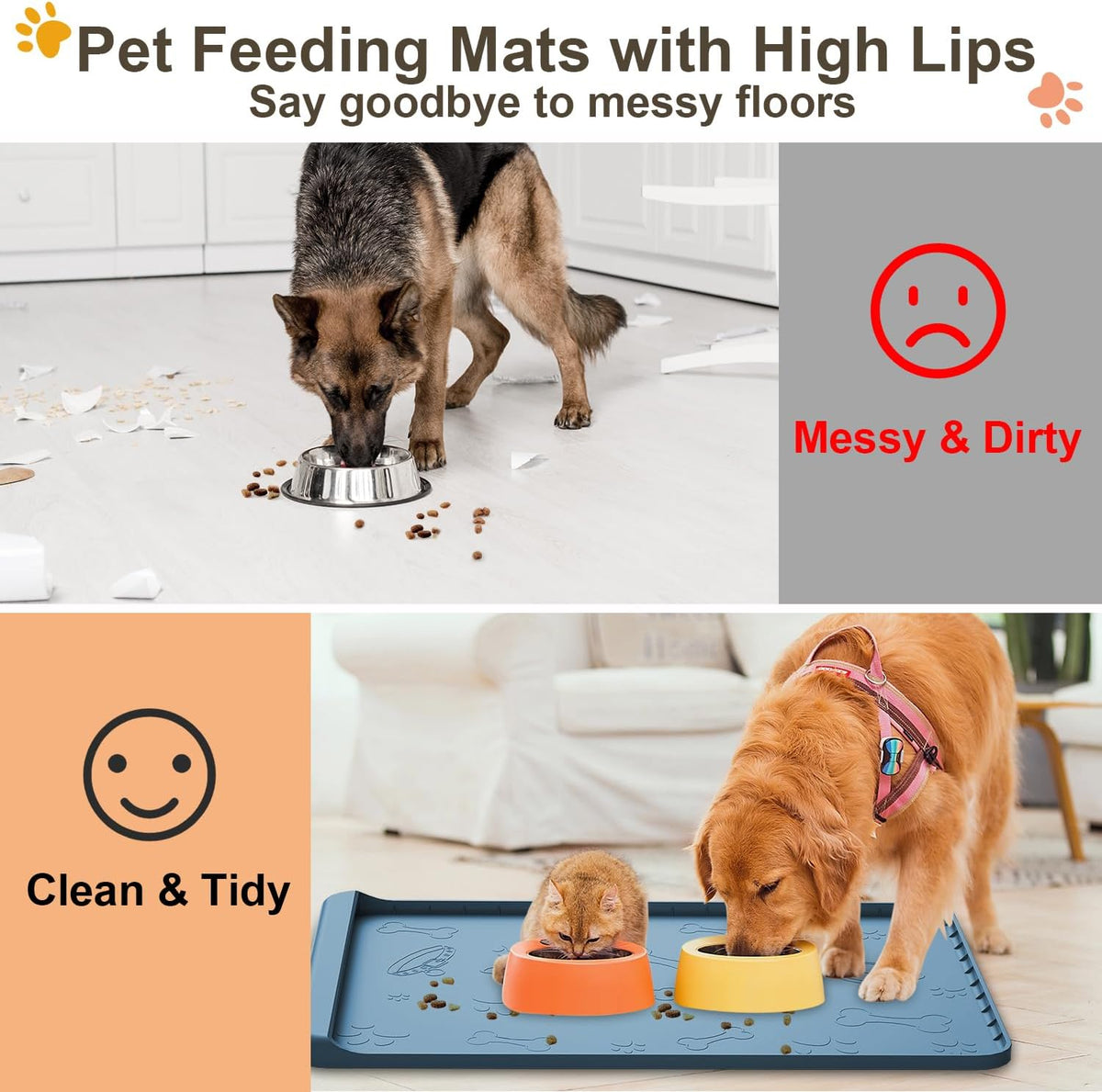 Dog Food Mat - Silicone Dog Mat for Food and Water - 36" x 24" Large Pet Feeding Mats with Residue