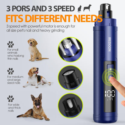 Dog Nail Grinder Upgraded - Professional 3-Speed Super Quiet and Low Vibration Electric Pet Nail
