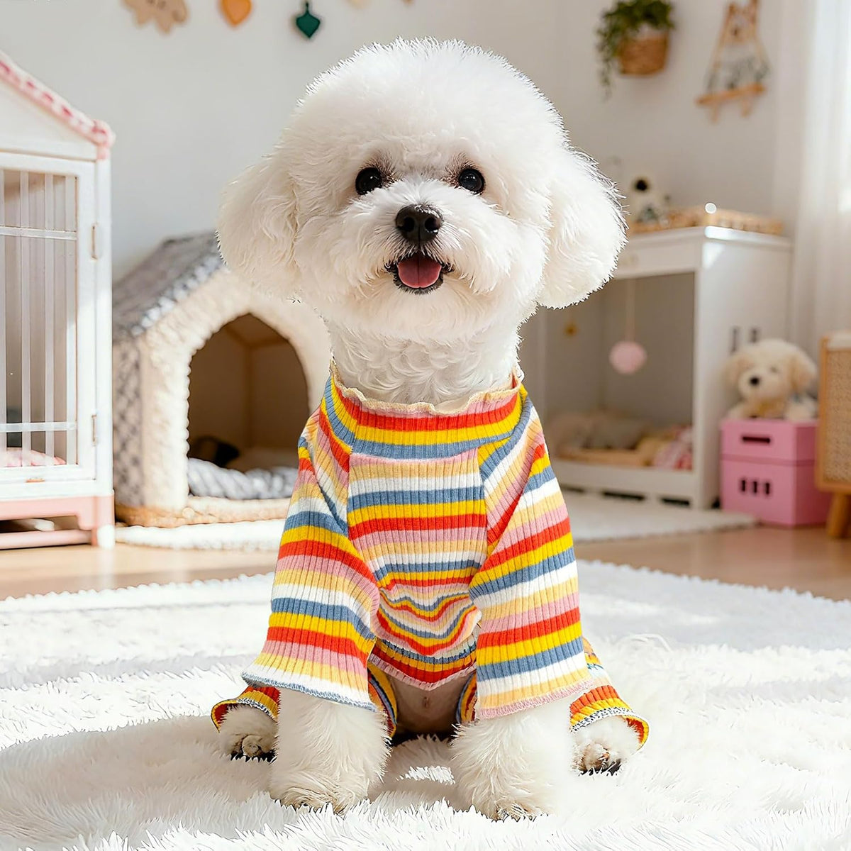 BAEJMJK Striped Dog Pajamas Stretchy Cute Four-Legged Boy Girl Dog Clothes with Sleeves Comfortable
