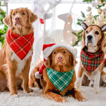 Abbylike 200 Pcs Christmas Dog Bandanas Bulk Xmas Red and Green Buffalo Plaid Bandanas for Dogs