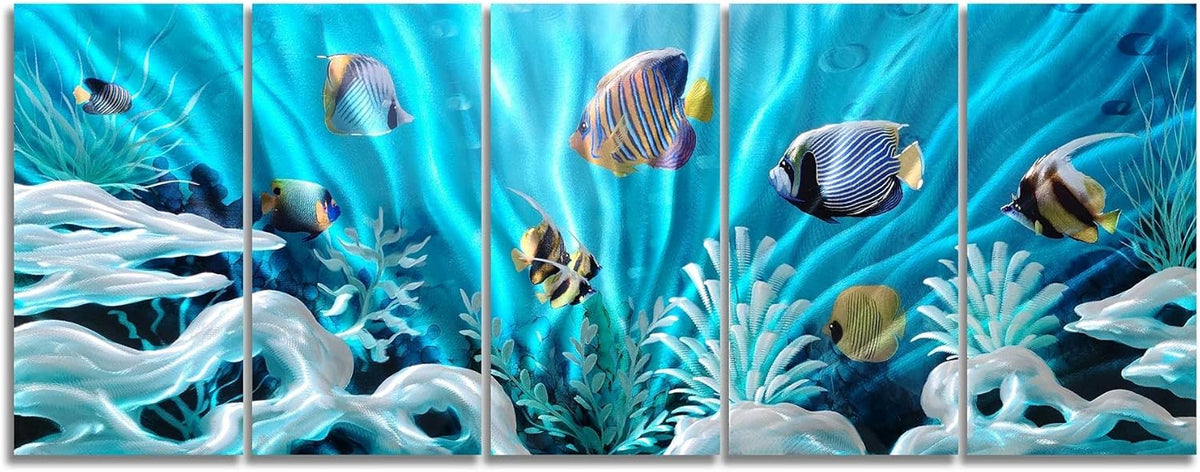 SYGALLERIER Fish Metal Wall Art Hand Crafted Large 3D Sea Life Pictures Modern Abstract Coastal