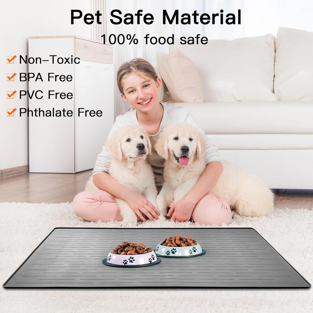 39.4"x29.5" Largest Pet Food Mat, Silicone Dog Mats for Food and Water, Nonslip Pet Feeding Mats