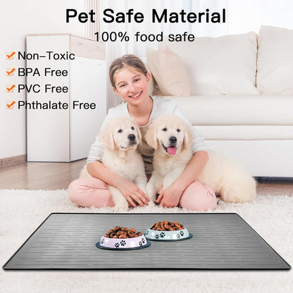 48" x 32" Largest Pet Food Mat, XXXL Silicone Dog Mats for Food and Water, Nonslip Pet Feeding Mats