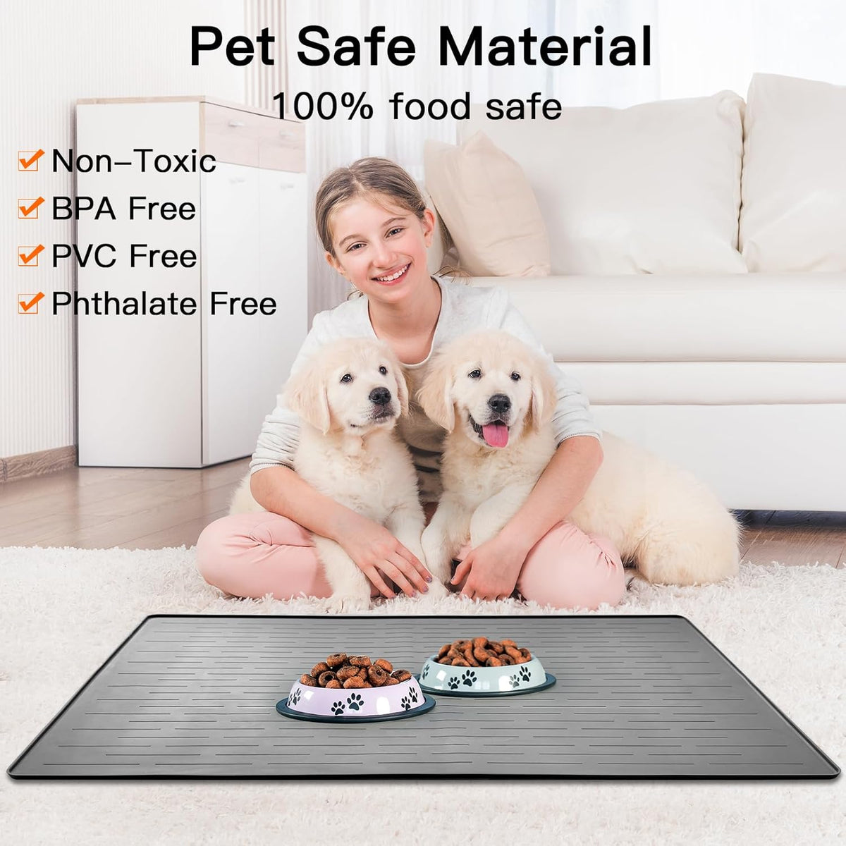 39.4"x29.5" Largest Pet Food Mat, Silicone Dog Mats for Food and Water, Nonslip Pet Feeding Mats
