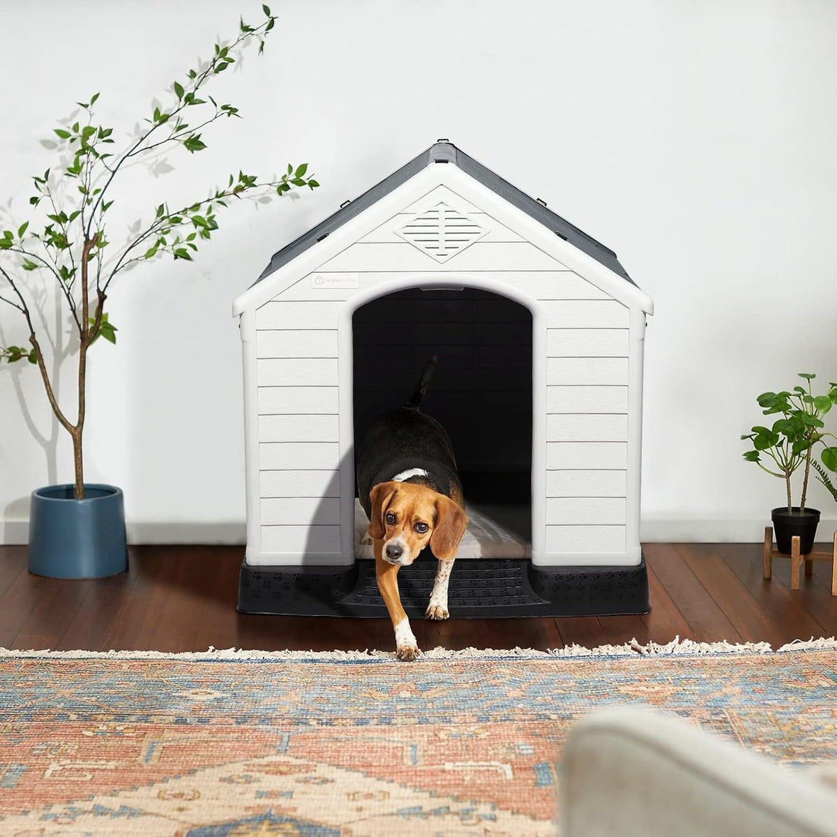 LEMBERI Durable Waterproof Plastic Dog House for Small to Large Sized Dogs, Indoor Outdoor Doghouse