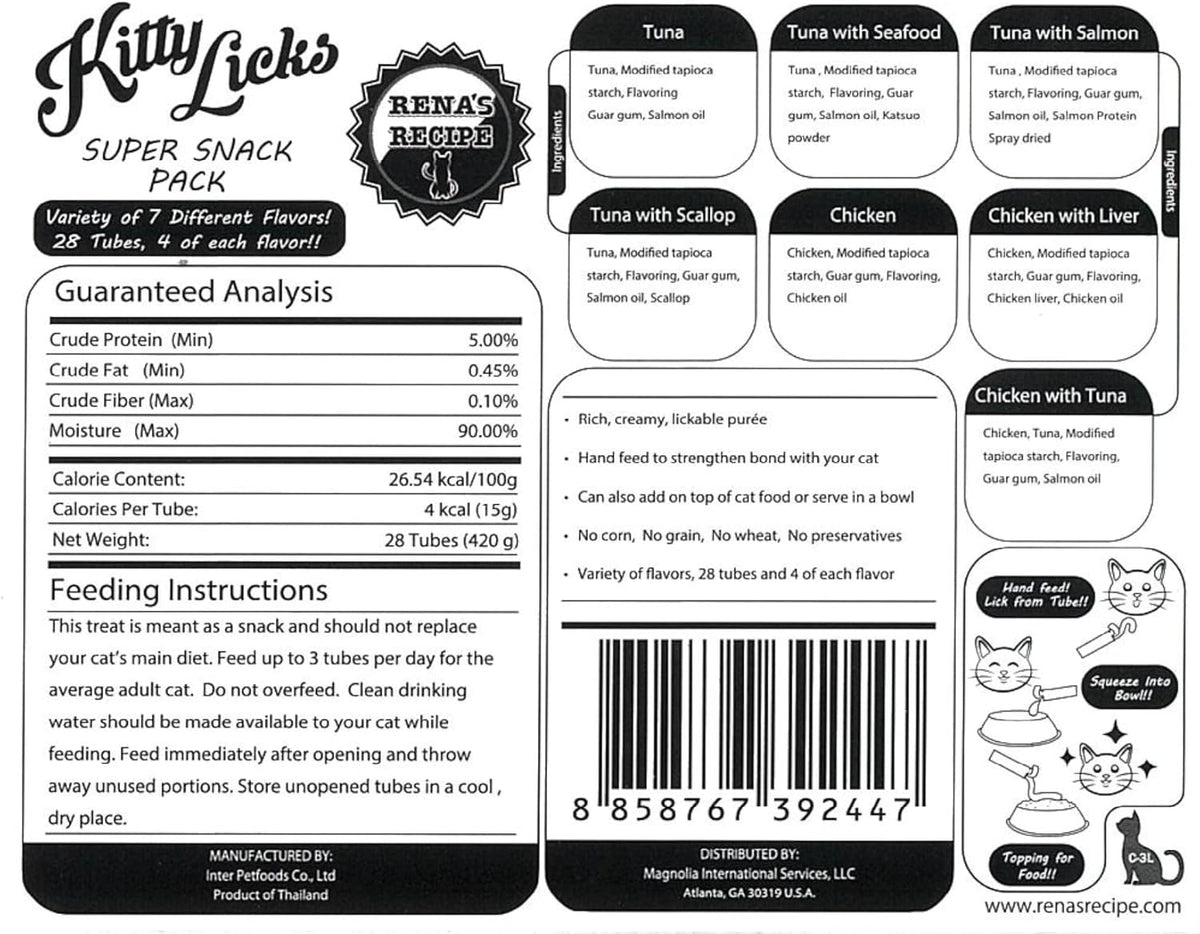 Kitty Licks Chicken and Tuna Varieties (28 Tubes) Chicken and Tuna Varieties 4 Tubes X 7 Flavors
