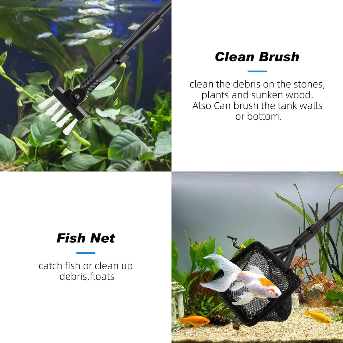hygger Small Fish Tank Cleaner, Aquarium Cleaning Tools Kit with Handle, Seaweed Scraper, Fishing