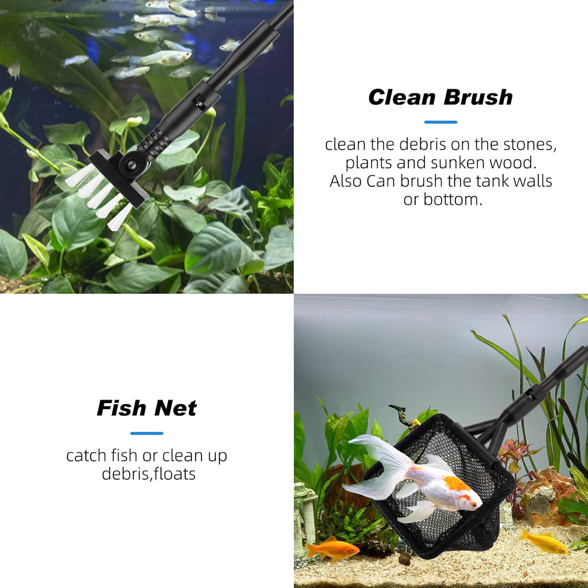 hygger Small Fish Tank Cleaner, Aquarium Cleaning Tools Kit with Handle, Seaweed Scraper, Fishing