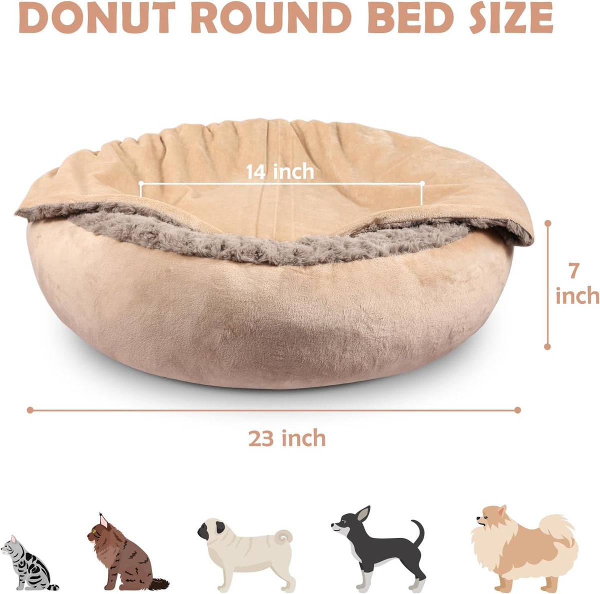 JOEJOY Small Dog Cat Bed With Hooded Blanket, Cozy Cuddler Luxury Puppy Pet Donut Round Calming