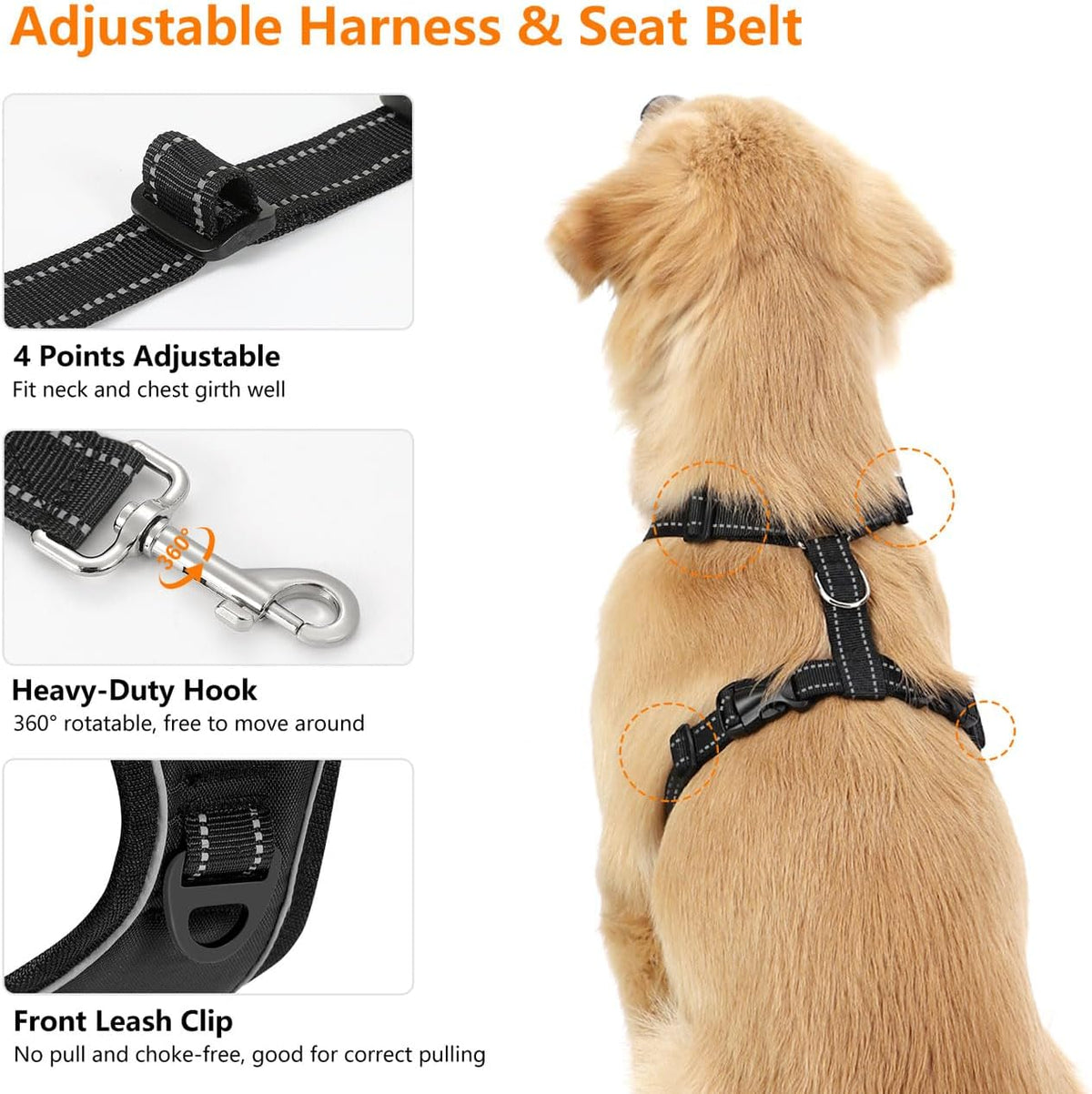 Dog Seat Belt Harness for Car, Dog Car Harness Adjustable Mesh Breathable & Dogs Seatbelt Safety