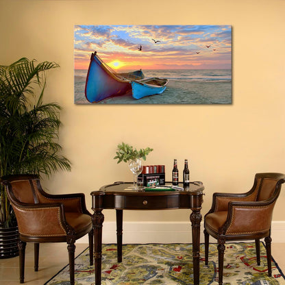 Ocean Sunset Canvas Wall Art for Living Room Sail Boat Framed Artwork Seascape Painting Coastal
