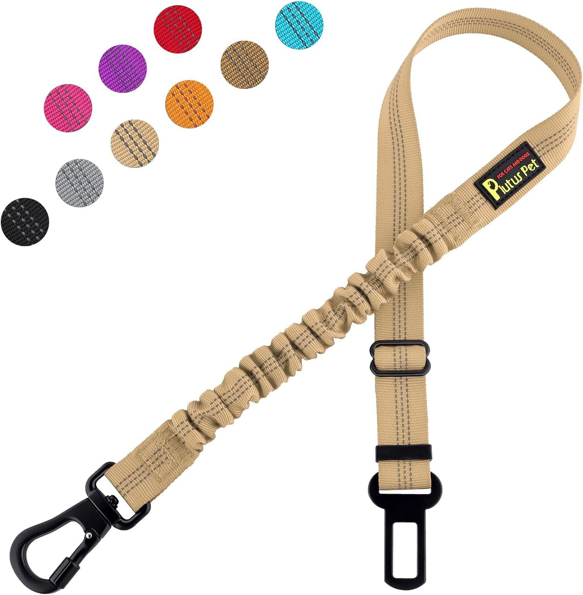 Plutus Pet Dog Seat Belt for Car, Adjustable Dog Car Harness with Carabiner Clip, Reflective Safety