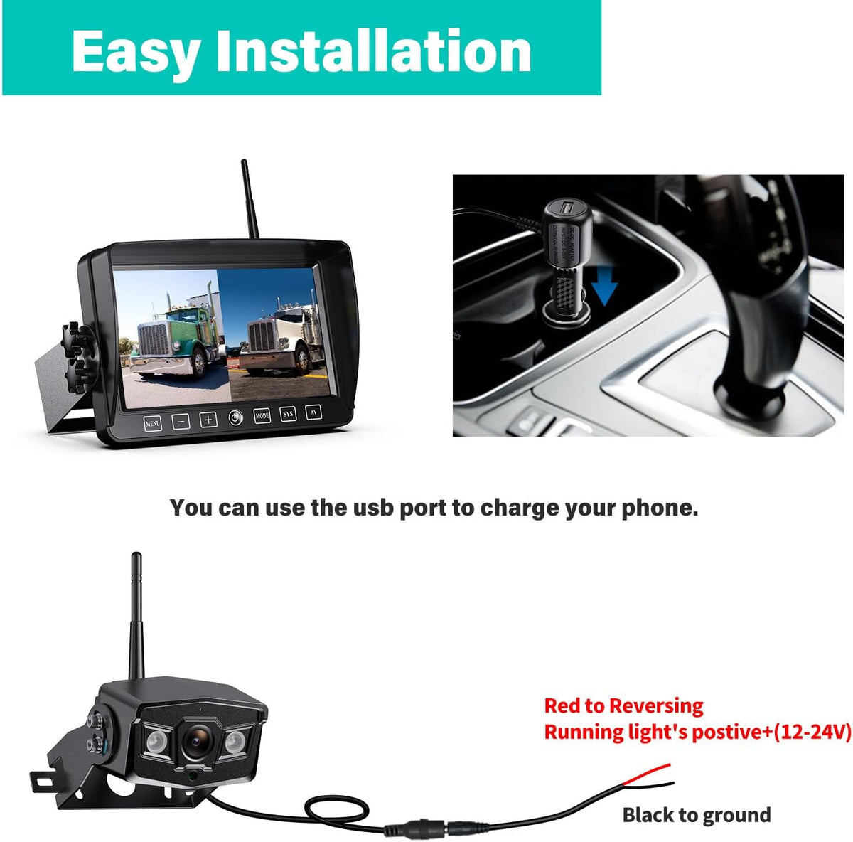 Wireless Backup Camera, 9 Inch HD 1080P Loop Recording Monitor with 2 Rear View Camera System for