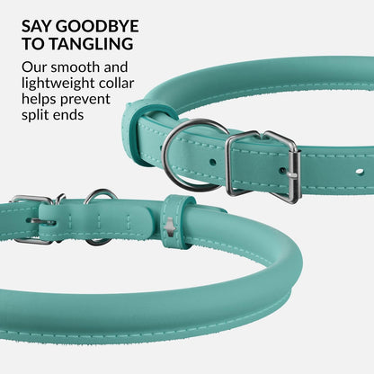 CollarDirect Rolled Leather Dog Collar, Soft Padded Round Puppy Collar, Handmade Genuine Leather