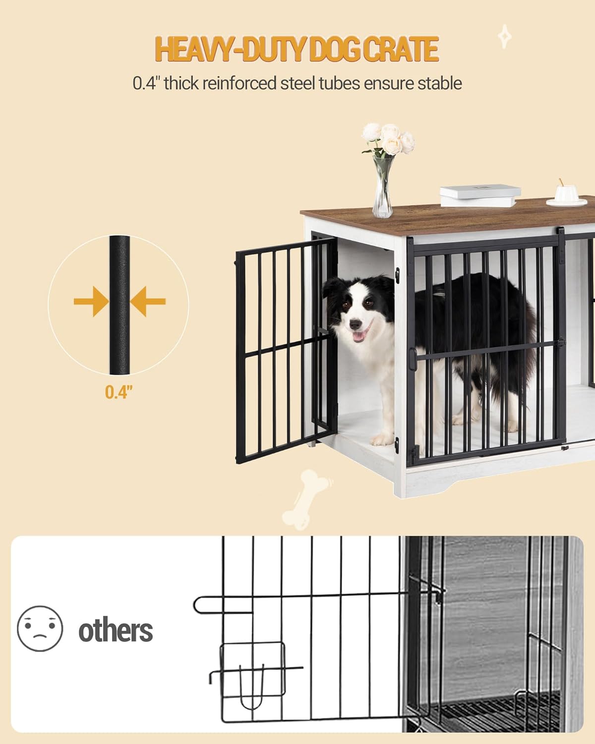 XL Large Dog Crate Furniture, 44.1" Indoor Dog Kennel Furniture with Barn Door, Wooden Tall Dog