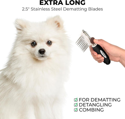 Poodle Dematting Fur Rake Comb Brush for Dogs and Cats - Long 2.5" Steel Safety Blades Metal Comb
