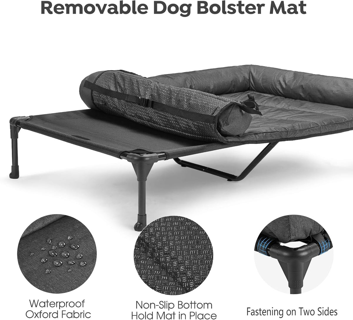 Veehoo Cooling Elevated Dog Bed Add Removable Waterproof Bolster Cushion Mat, Raised Pet Cot with