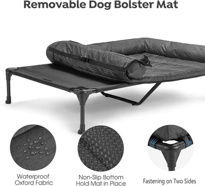 Veehoo Cooling Elevated Dog Bed Add Removable Waterproof Bolster Cushion Mat, Raised Pet Cot with