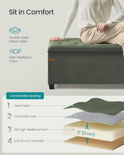 SONGMICS Velvet Storage Ottoman Bench, Foot Rest with Legs, 15.7 x 43 x 15.7 Inches, End of Bed
