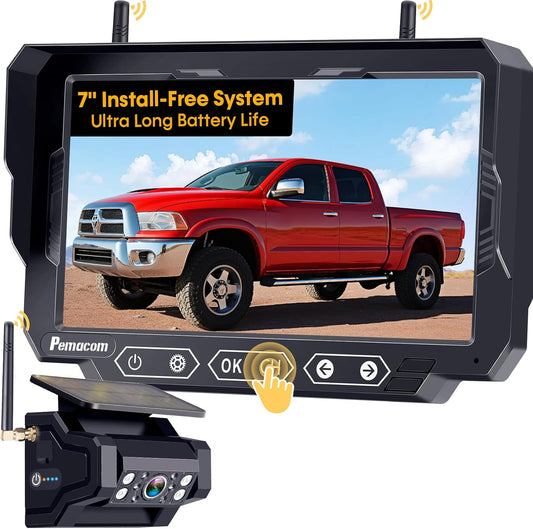 Magnetic Solar Wireless Backup Camera: 7" Portable 1 Min Easy Install Scratch-Proof No Delay Backup