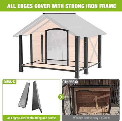 Dog House Outdoor & Indoor Unique All-Around Iron Frame Dog Kennel for Winter with Raised Feet for