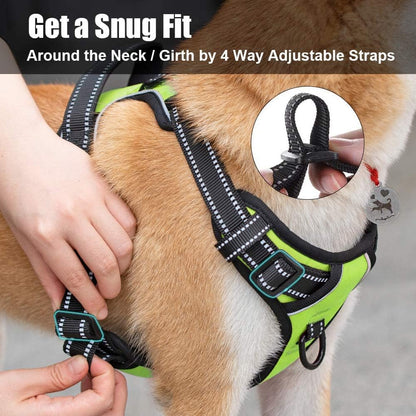 PoyPet No Pull Dog Harness, Reflective Comfortable Vest Harness with Front & Back 2 Leash