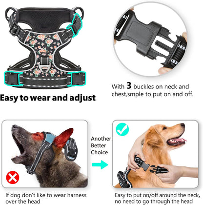 Timos Dog Harness, No-Pull Pet Harness with 2 Leash Clips, 3 Snap Buckles Adjustable Soft Padded