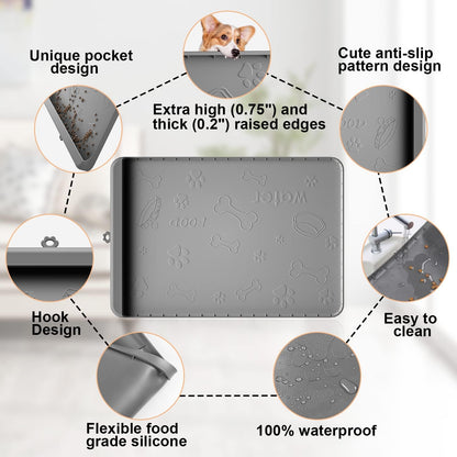 Dog Food Mat - Silicone Dog Mat for Food and Water - 28" x 20" Pet Feeding Mats with Residue