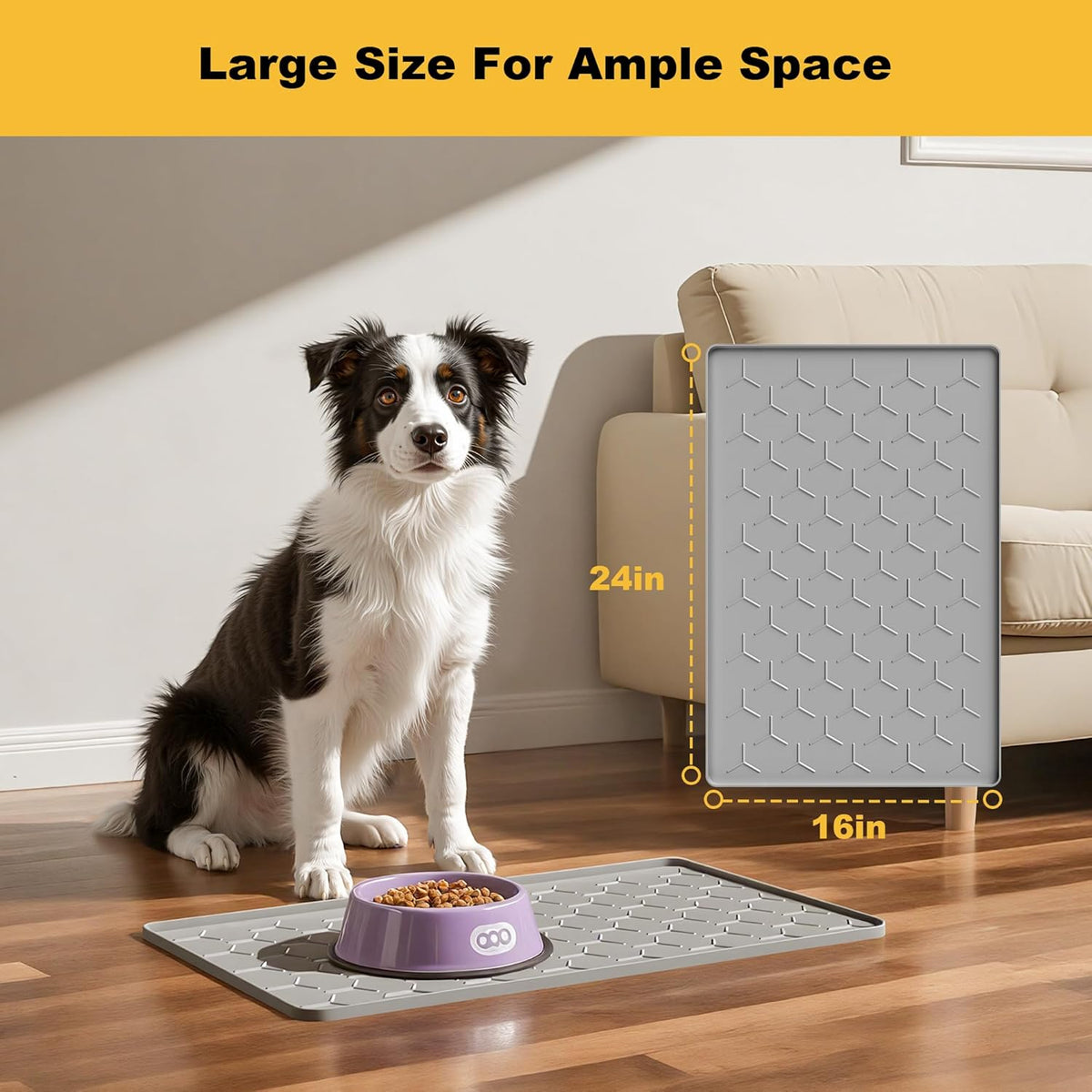 Pieviev Dog Cat Food Bowl Mat, Silicone Waterproof Food Grade Pet Food Mat for Floor, High Raised