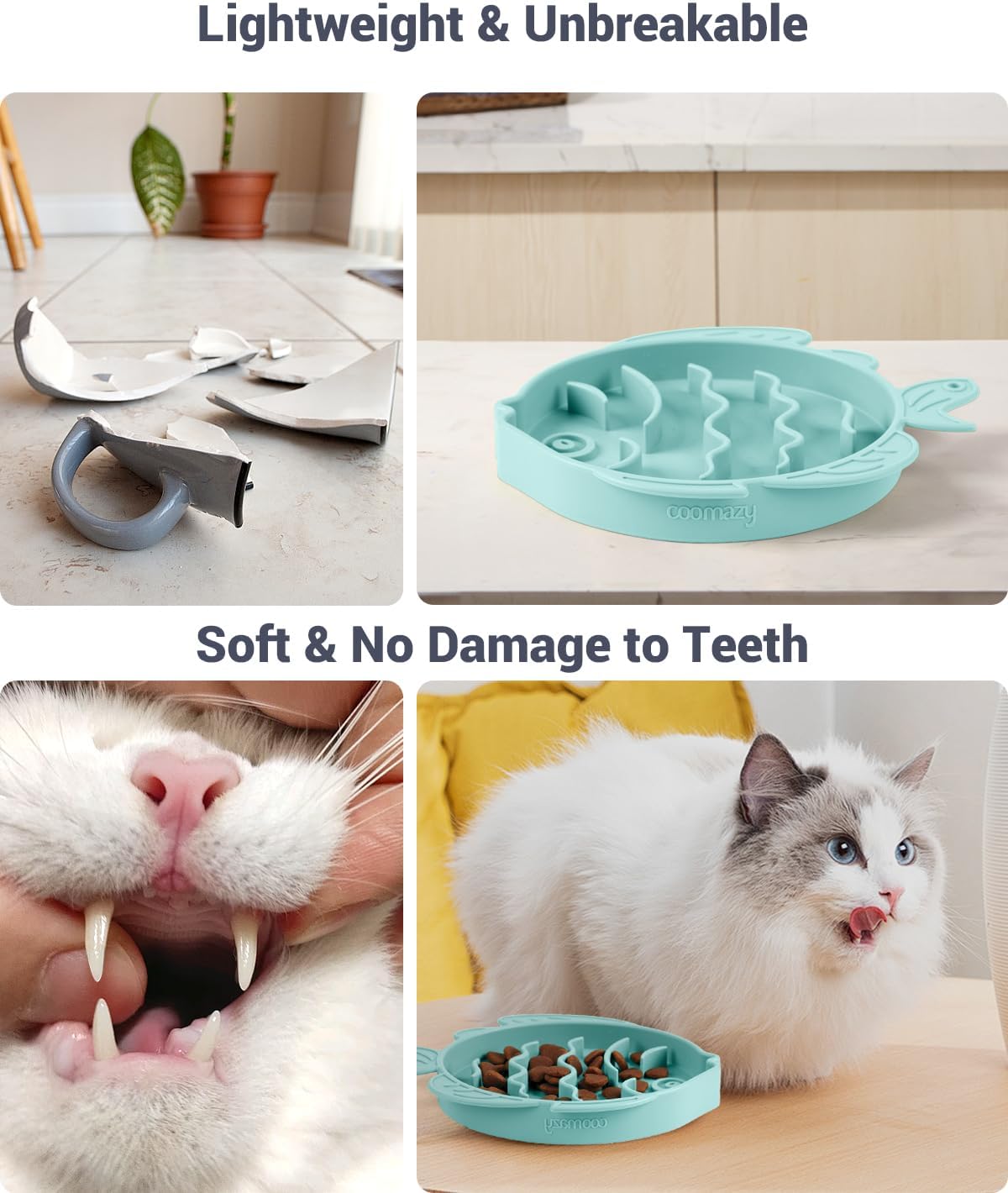 Coomazy 2-in-1 Silicone Slow Feeder Dog Cat Bowls, Lick Mat Interactive Puzzle Toy for Pets Dry/Wet