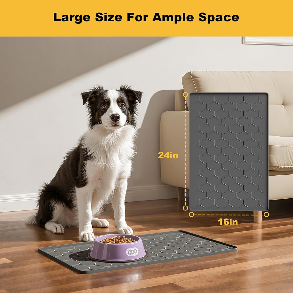 Pieviev Dog Cat Food Bowl Mat, Silicone Waterproof Food Grade Pet Food Mat for Floor, High Raised