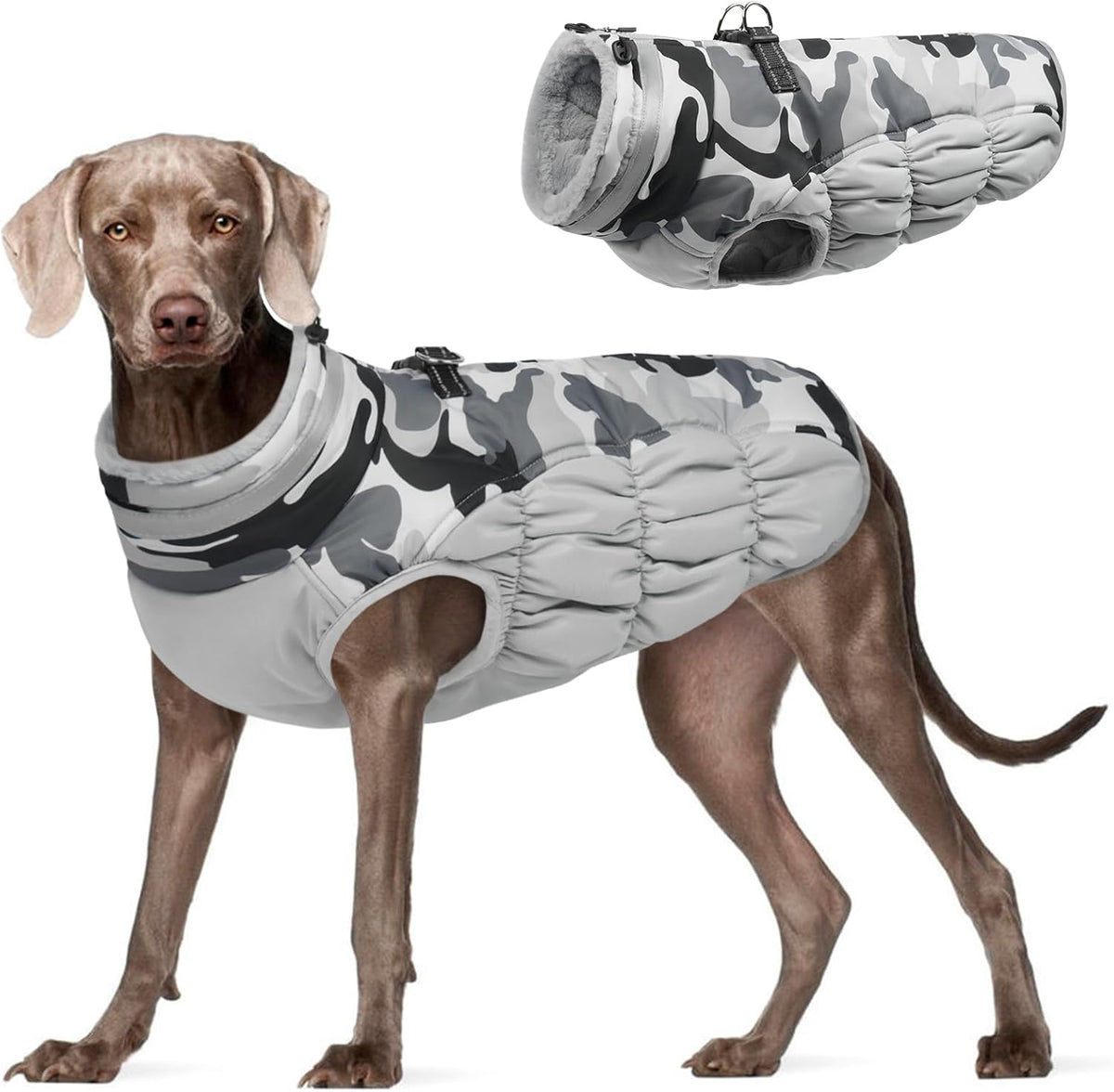 FUAMEY Dog Coat for Large Dogs,Waterproof Dog Winter Jacket with Harness Built in Puppy Cold
