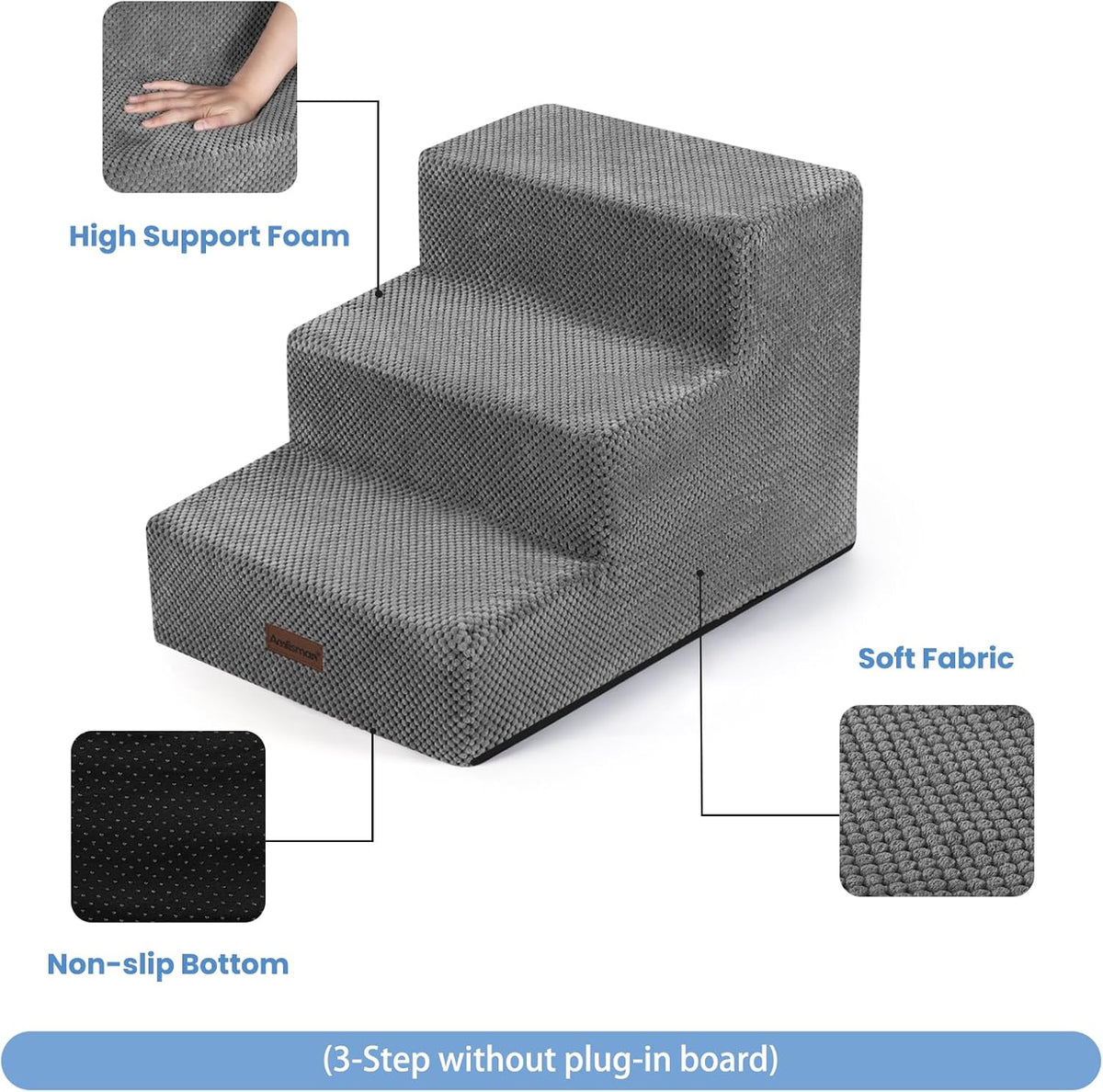 Dog Stairs for Small Dogs & Cats,3-Step Extra Wide Non-Slip Pet Steps for Couch Sofa and