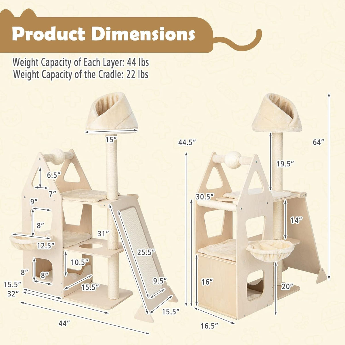 Tangkula Modern Wood Cat Tree for Indoor Cats, 64 Inch Multi-Level Tall Cat Tree with Scratching