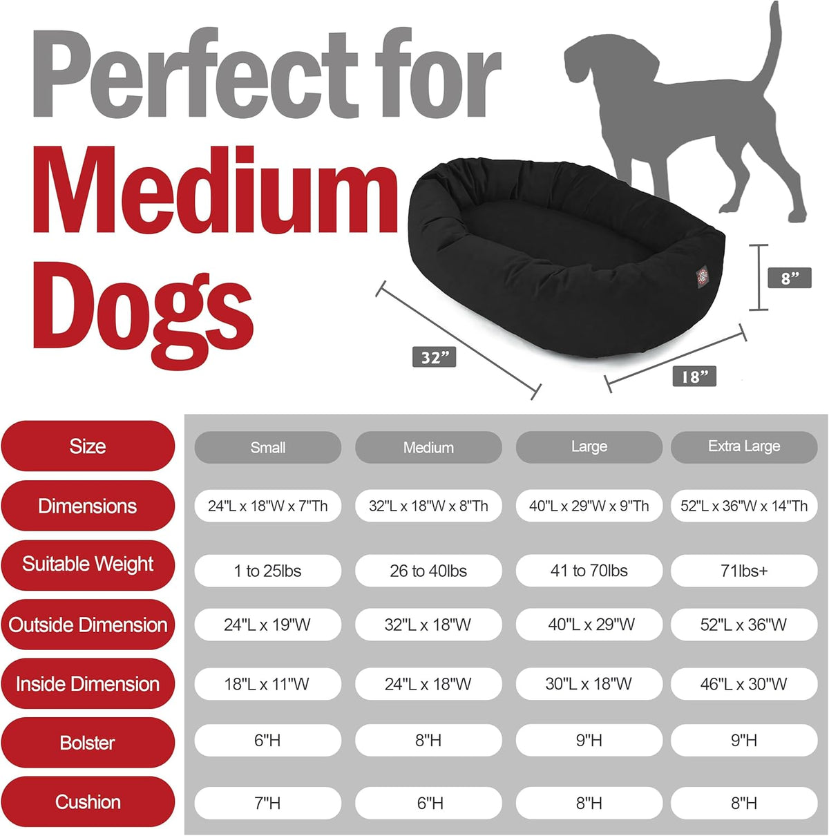 Majestic Pet 32 Inch Suede Shredded Memory Foam Mix Calming Medium Dog Bed Washable 32 x 23 x 7