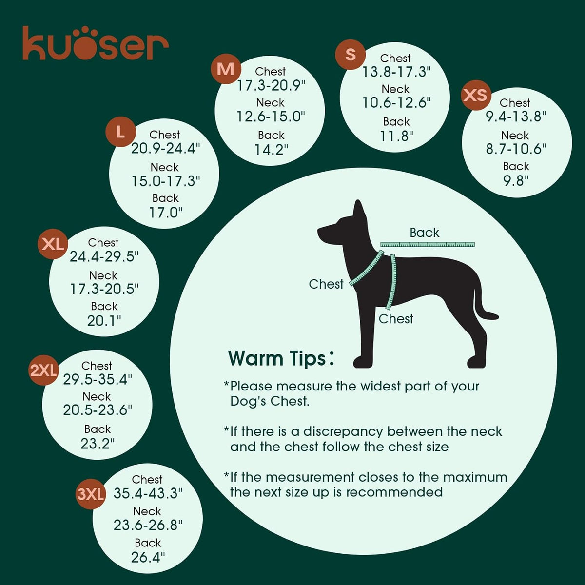 Kuoser Waterproof Dog Coat, Reversible Dog Jacket for Medium Dogs, Adjustable Durable Doggie Winter