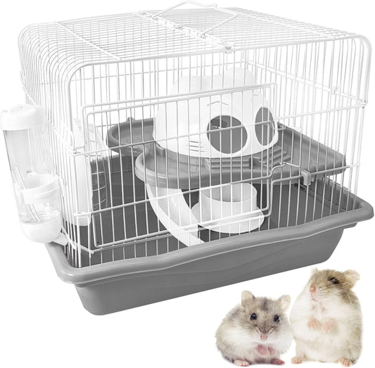 PINVNBY Dwarf Hamster Cage, Small Animal Cages, 2-Tier Travel Portable Mouse Cage Hamster Carrier